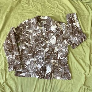 Coldwater Creek Chocolate and Ivory Leaf Print Blazer